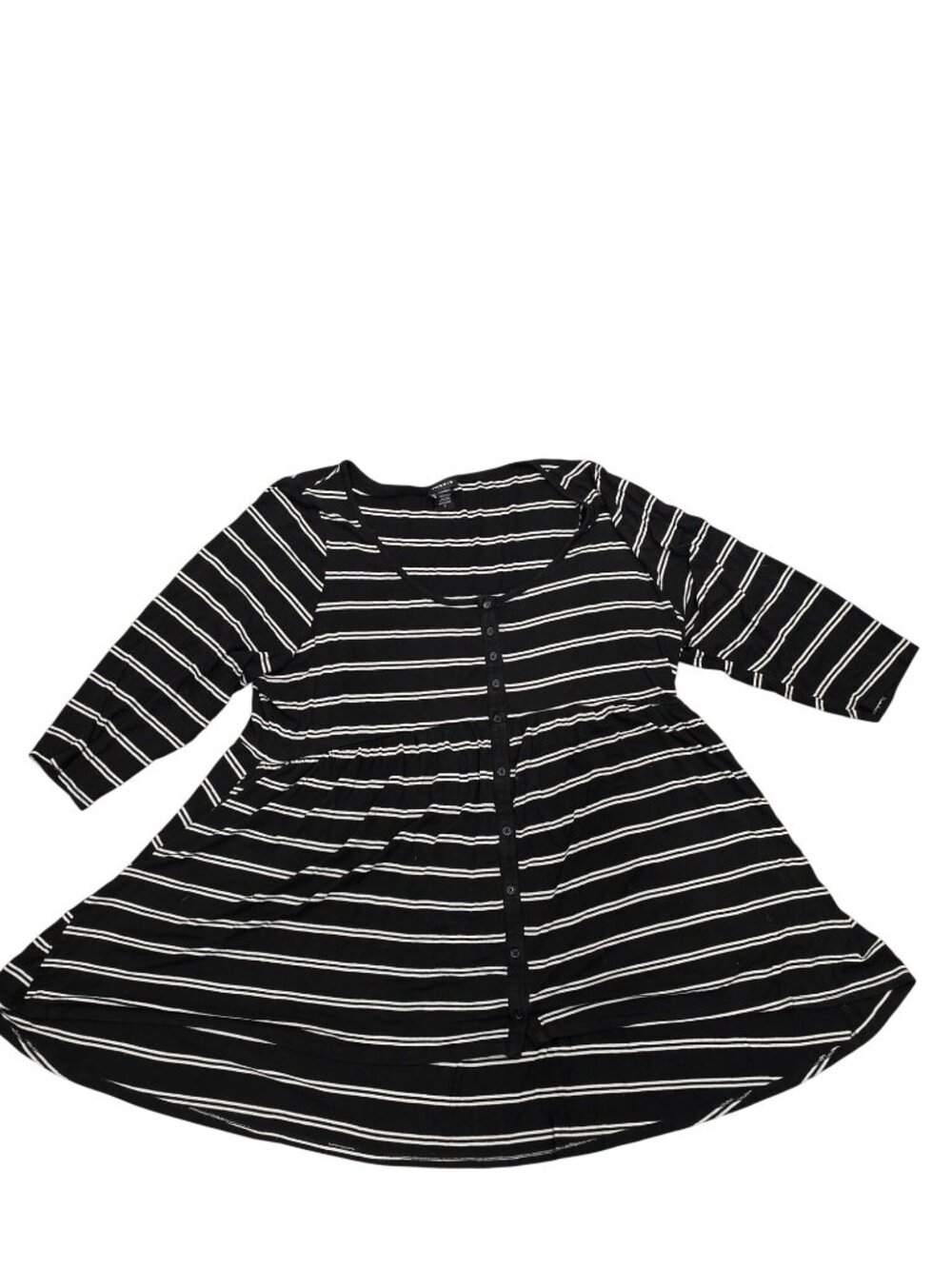 Torrid Black White Striped Babydoll Tunic Dress Sz 3 3x Button Front 3/4 Sleeve